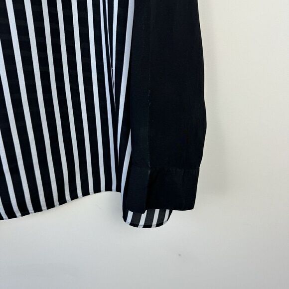 Womens Old Navy XXL Blouse Long Sleeve Sheer Black White Striped - Picture 6 of 6